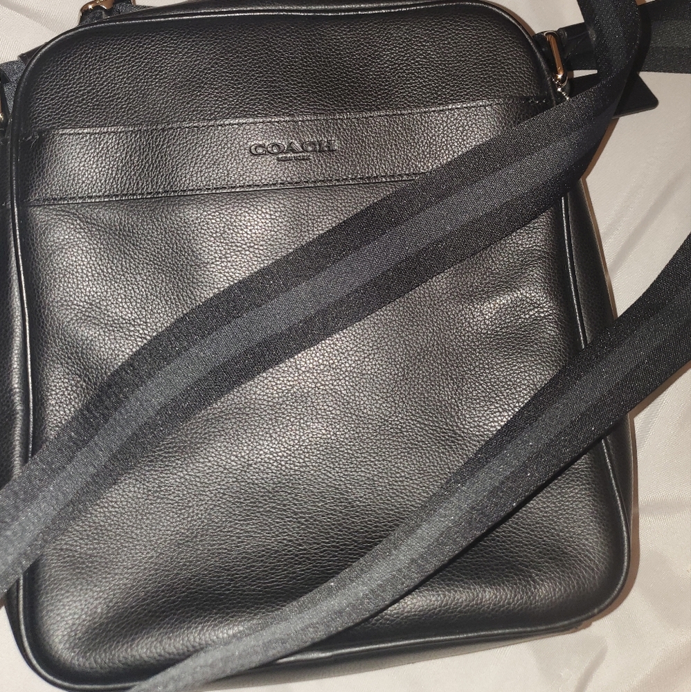 Like New-Original Coach F54782 Charles Flight Bag - Black w/grey striped strap